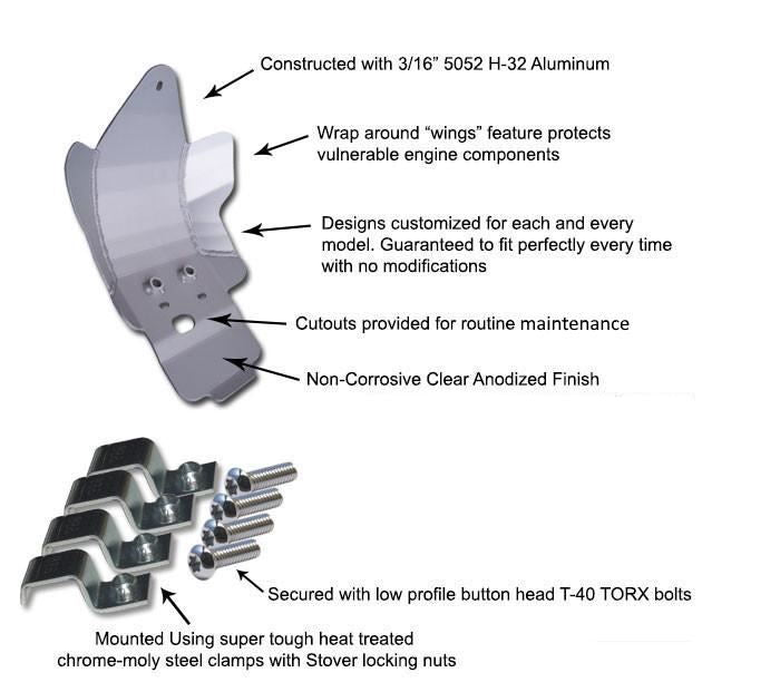 Hardware for the Yamaha TW200, including the aluminum skid plate accessory